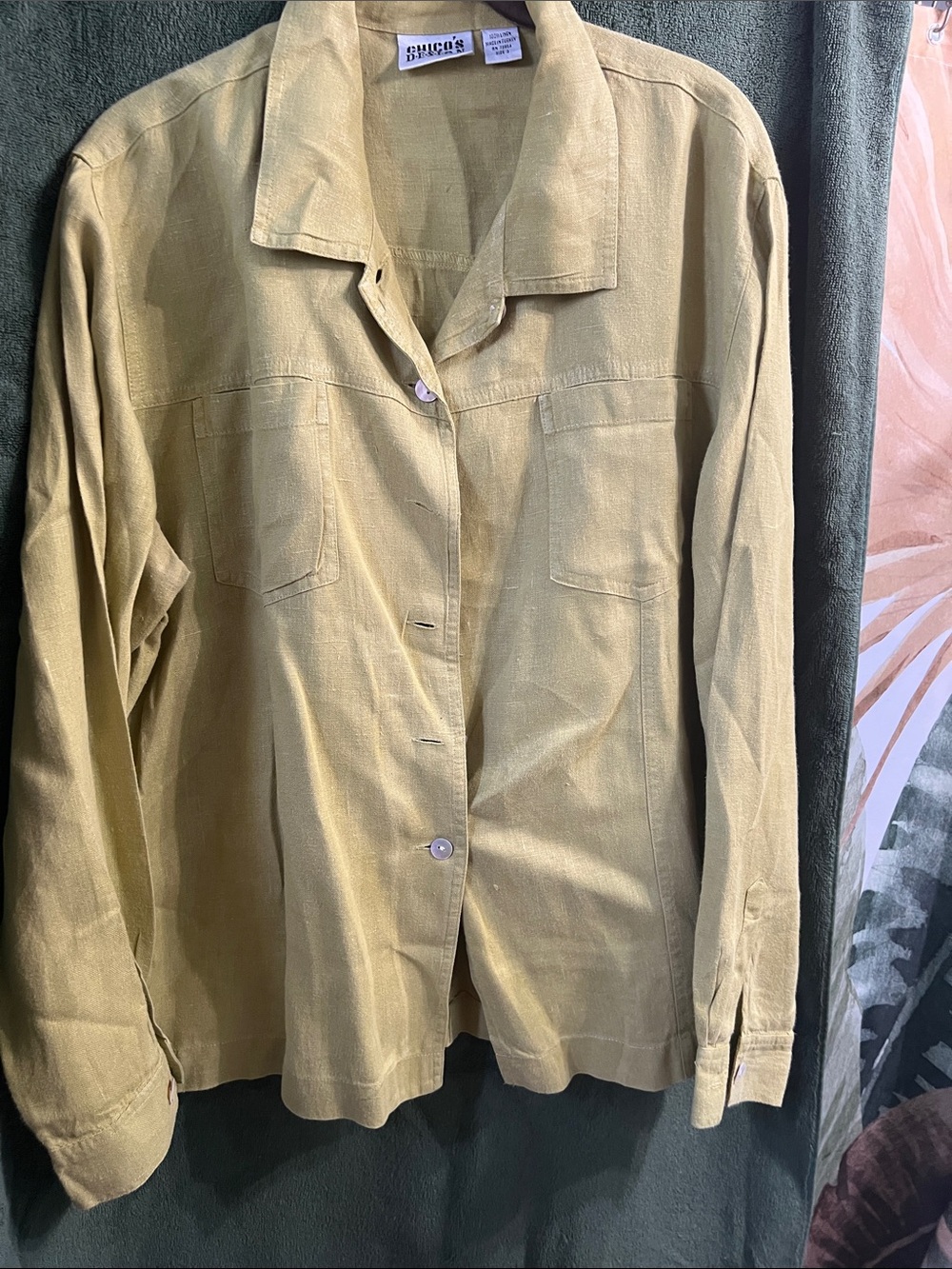 Chicos Women's Light Olive Utility Linen Shirt